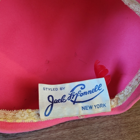 VTG 60s Jack McConnell Wool Felt Feather Hat - Picture 14 of 16